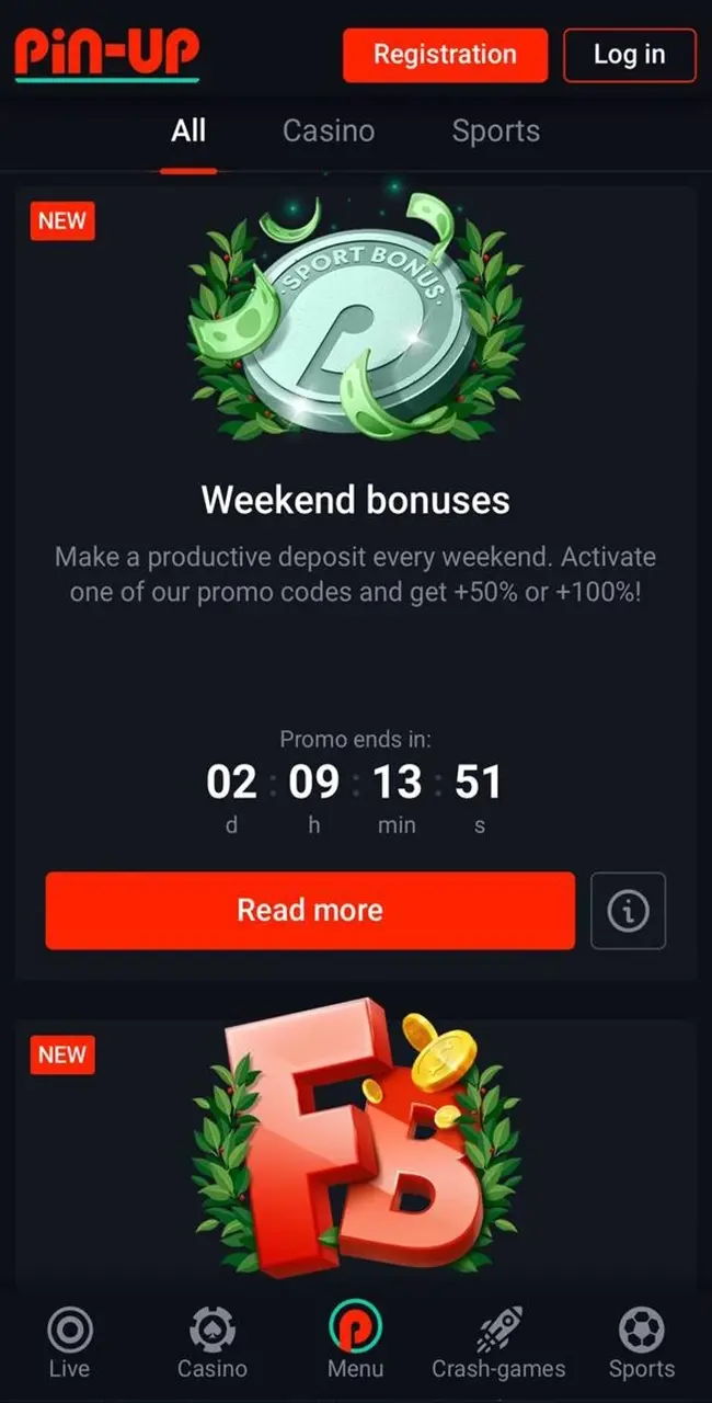 Promotions from Интерфейс приложения Пин Ап: простота и удобство